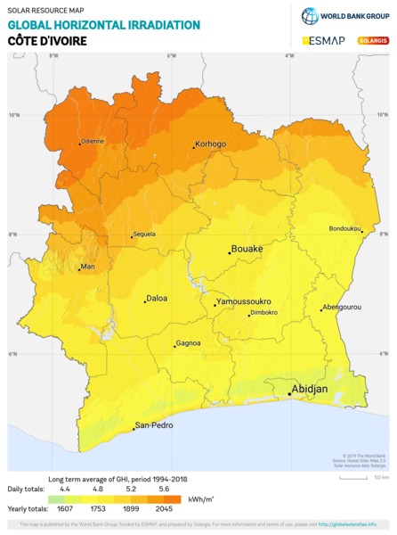 Global Horizontal Irradiation, Cote d Ivoire